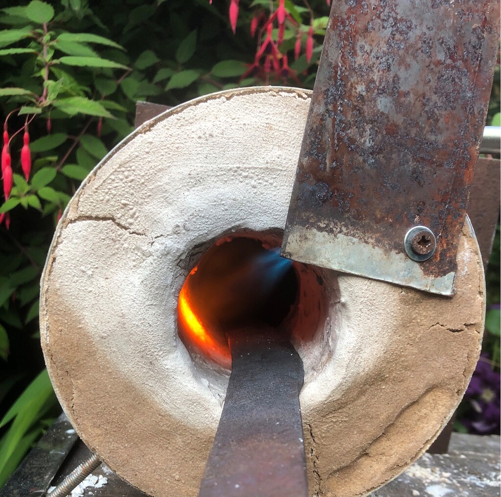 First time making a forge burner for my propane forge! Running about 5 psi.  If I try to go higher the flame goes out. Will this flame get my forge hot  enough